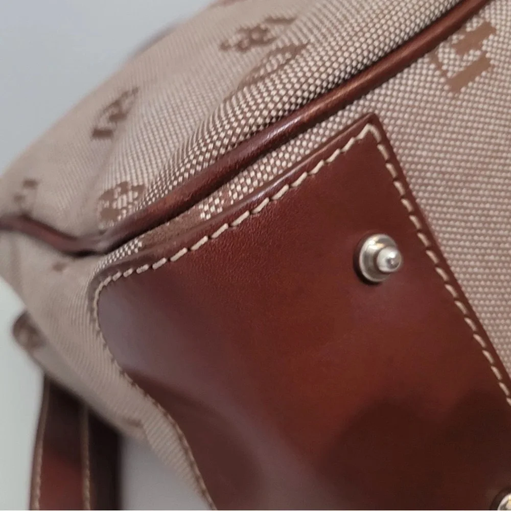 Dooney & Bourke Signature Canvas Satchel Brown Tan Leather Trim J8961605